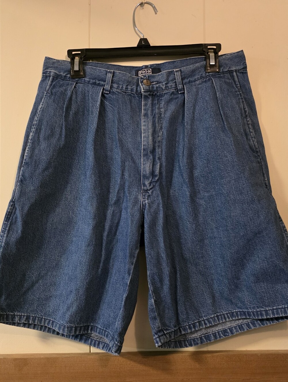 Vintage Polo by Ralph Lauren Men’s Pleated Blue Denim Shorts